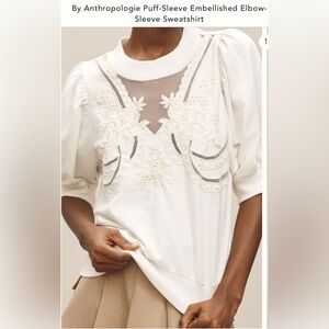 By Anthropologie Puff Sleeve Embellished Elbow Sleeve Sweatshirt